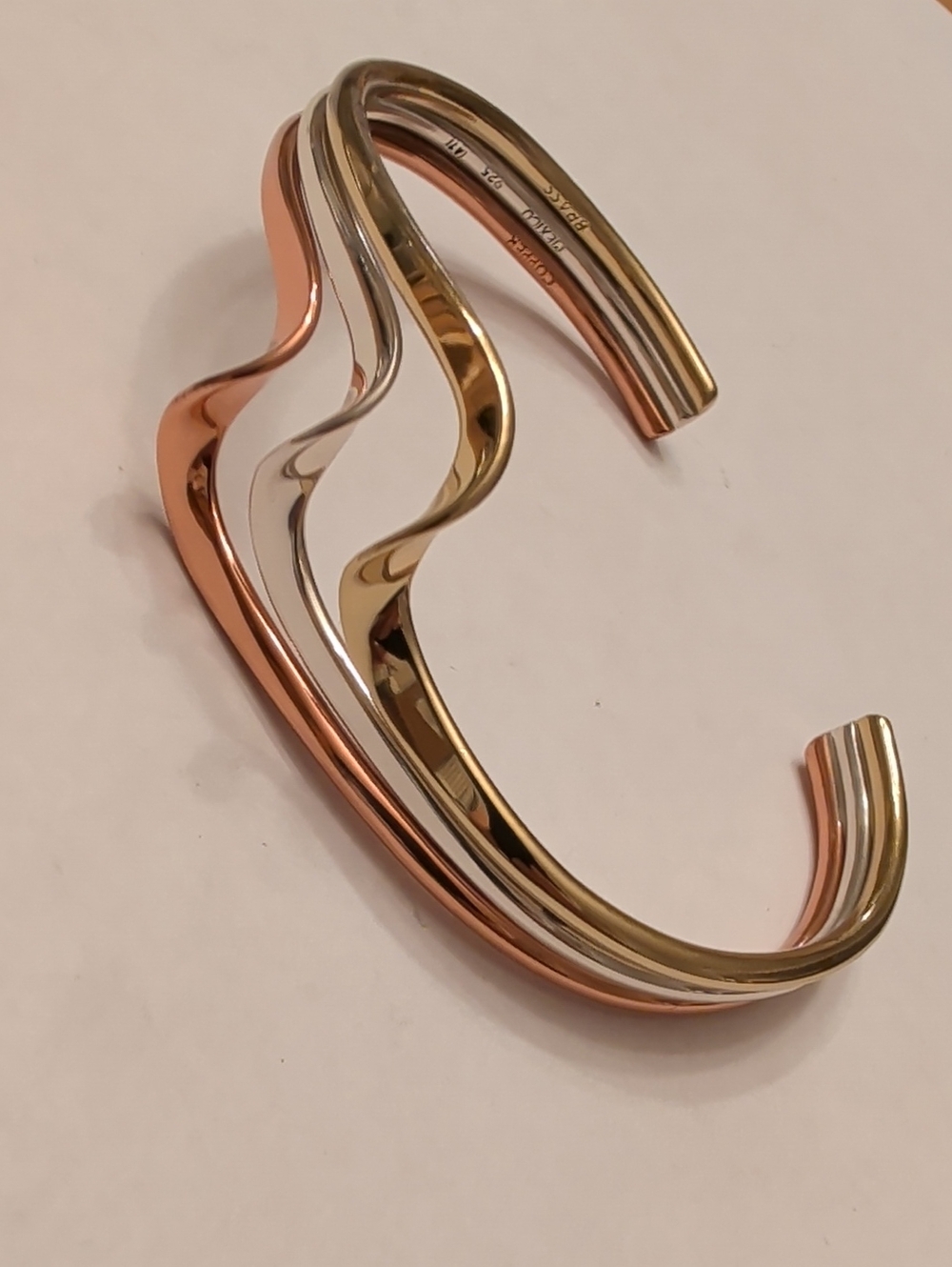 Sterling Silver Copper Brass Wave Cuff Bracelet